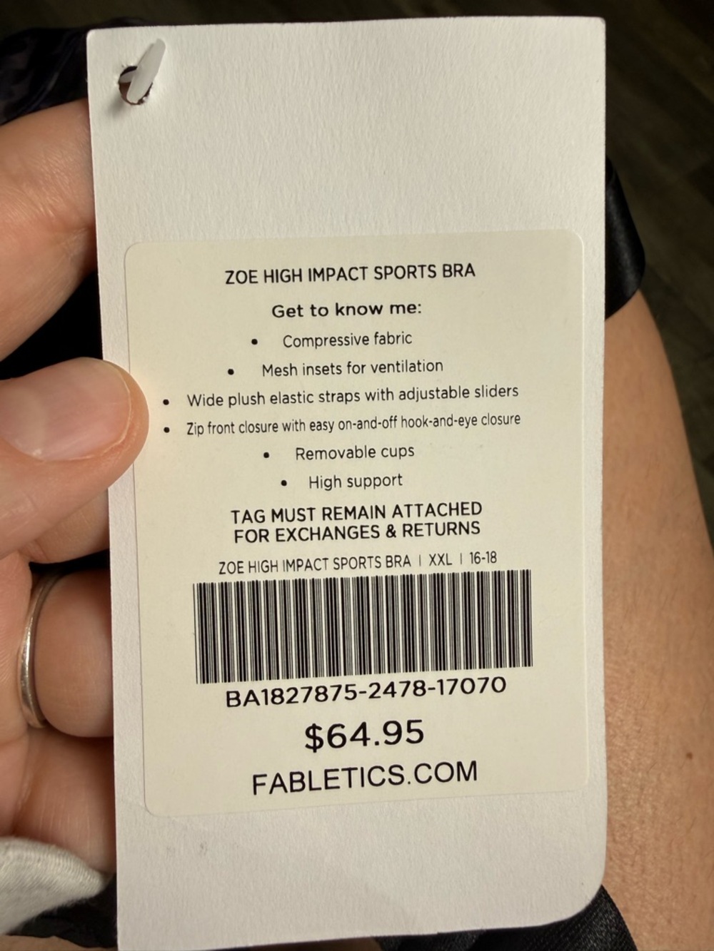 Fabletics Women’s Front-Zip High-Impact Sport Bra Rapido Iron Size XXL 16-18 - Picture 10 of 10